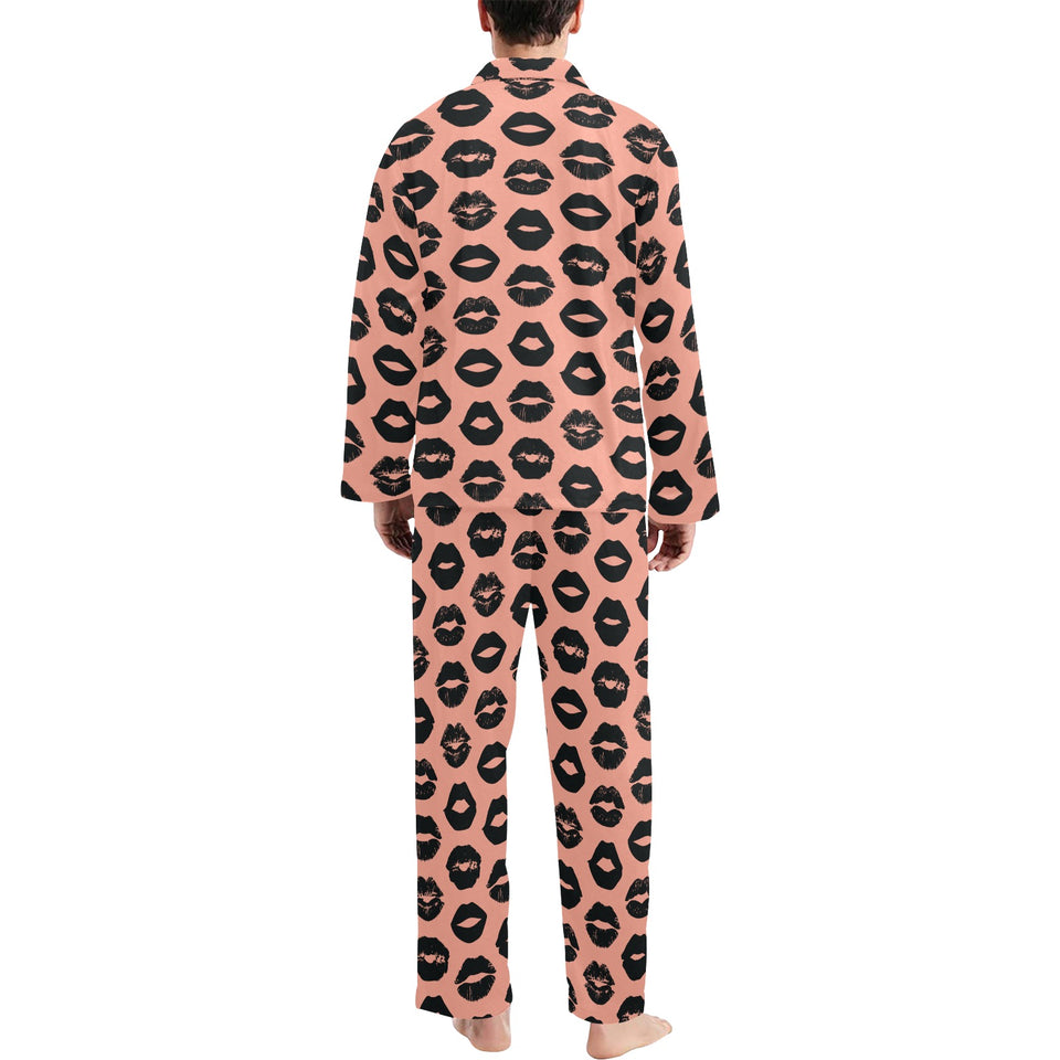 Lips Pattern Print Design 02 Men's Long Pajama Set