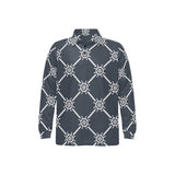 nautical steering wheel rope pattern Men's Long Sleeve Polo Shirt