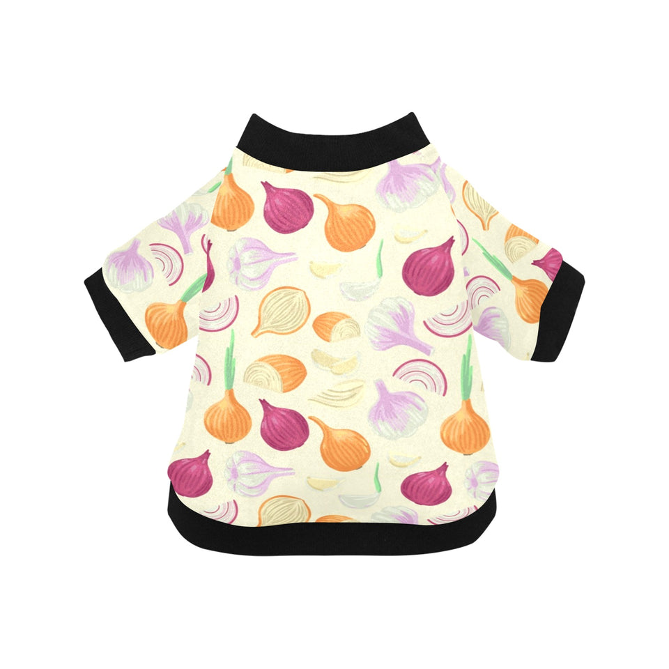 Onion garlic white red pattern All Over Print Pet Dog Round Neck Fuzzy Shirt