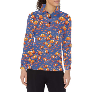 Clown Fish Pattern Print Design 04 Women's Long Sleeve Polo Shirt