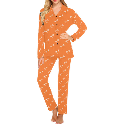 Engine Piston Orange Background Pattern Design 05 Women's Long Pajama Set