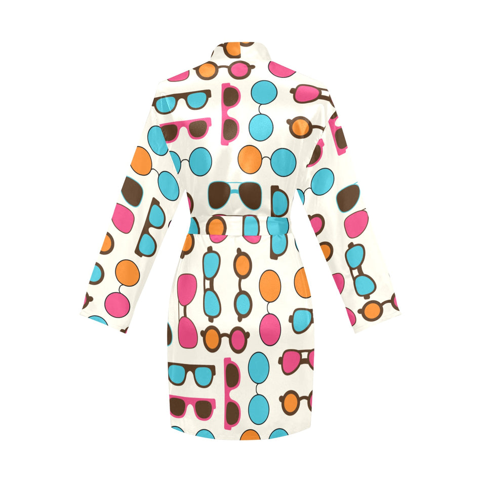 Sun Glasses Pattern Print Design 03 Women's Long Sleeve Belted Night Robe