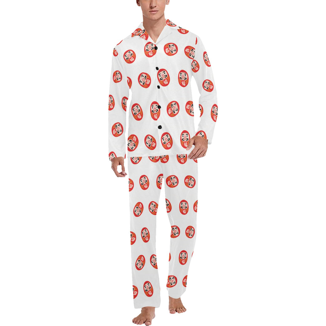 Daruma japanese wooden doll pattern Men's Long Pajama Set