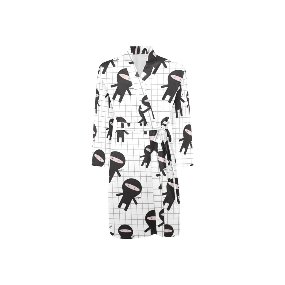 Ninja pattern plaid background Men's Long Sleeve Belted Night Robe