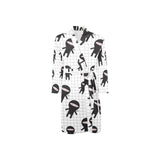 Ninja pattern plaid background Men's Long Sleeve Belted Night Robe