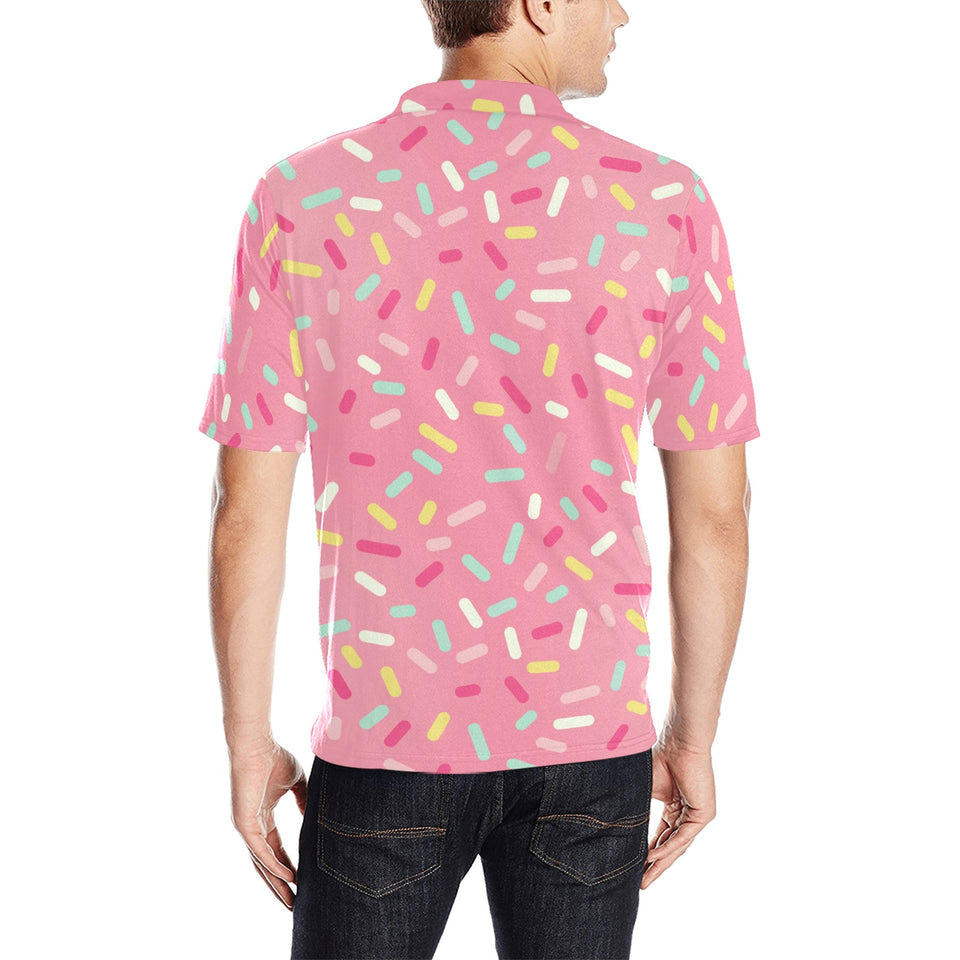 Pink donut glaze candy pattern Men's All Over Print Polo Shirt