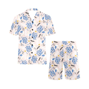 Cute peacock pattern Men's V-Neck Short Pajama Set