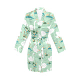 White swan lake pattern Women's Long Sleeve Belted Night Robe