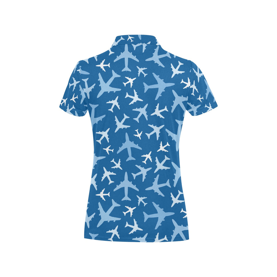 Airplane pattern in the sky Women's All Over Print Polo Shirt