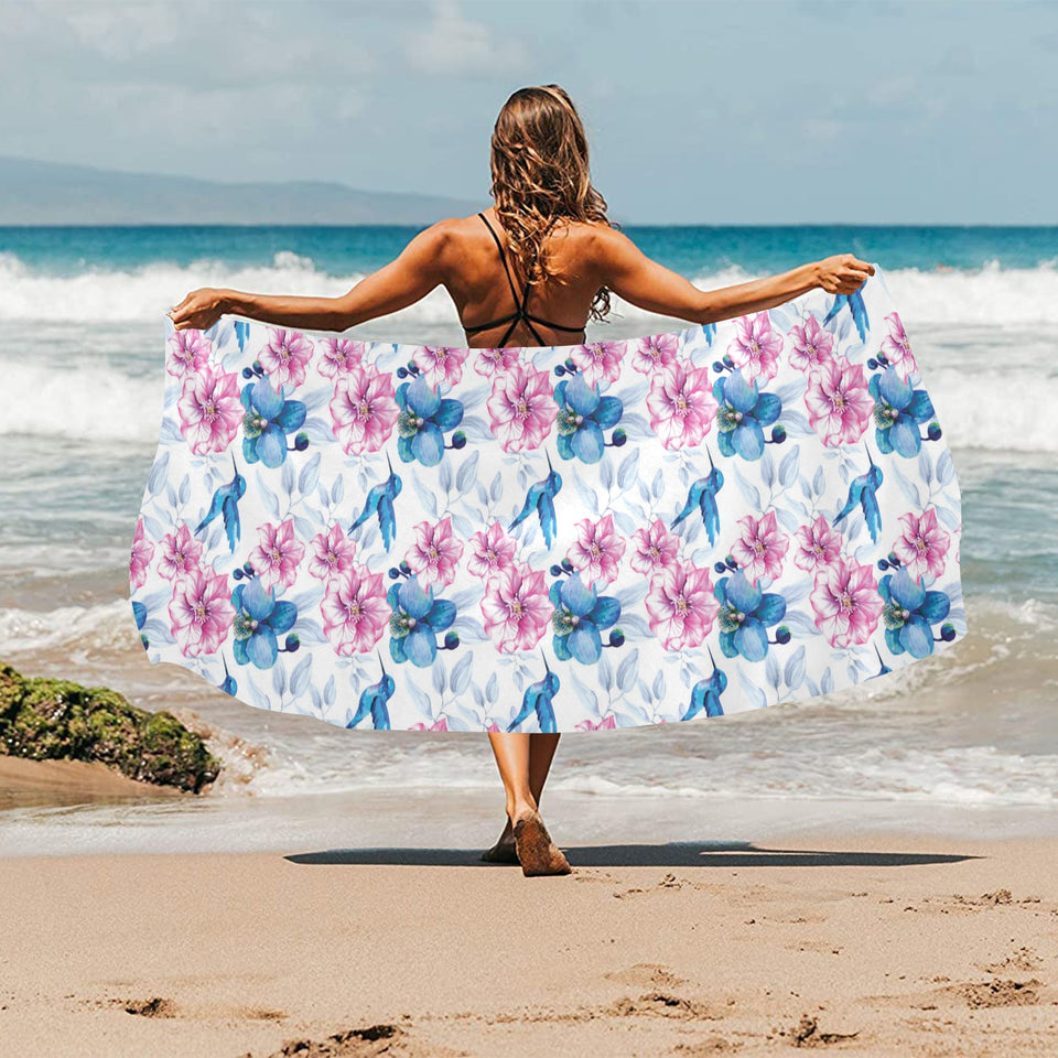 Hummingbird Pattern Print Design 02 Beach Towel