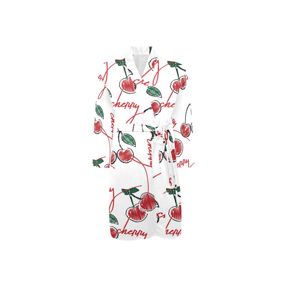 Hand drawn cherry pattern Men's Long Sleeve Belted Night Robe