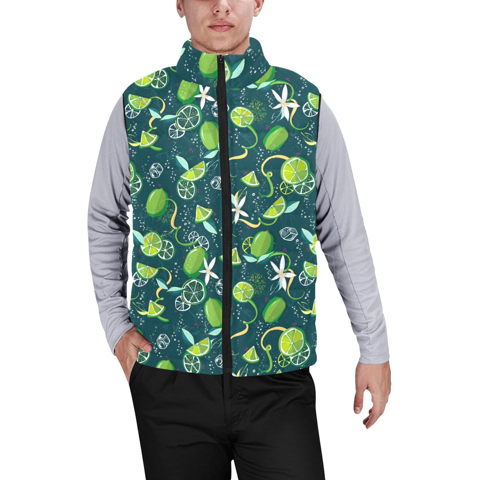 Lime ice flower pattern Men's Padded Vest