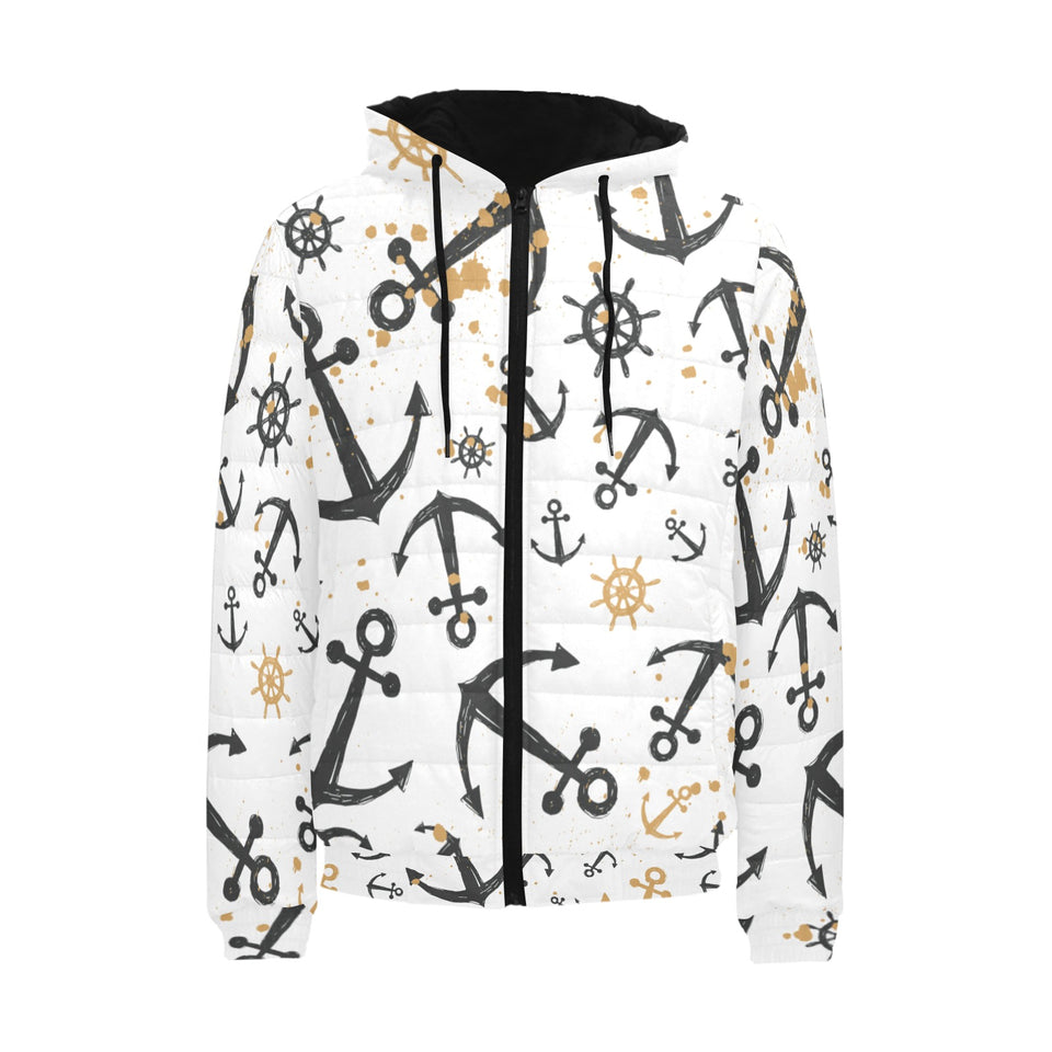 Anchors Rudders pattern Men's Padded Hooded Jacket