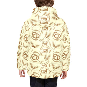 Windmill Wheat pattern Kids' Boys' Girls' Padded Hooded Jacket