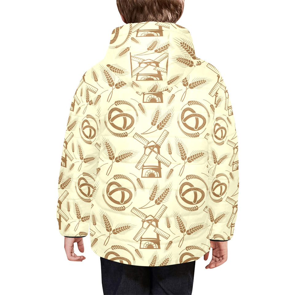 Windmill Wheat pattern Kids' Boys' Girls' Padded Hooded Jacket