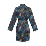 Beautiful peacock feather pattern Women's Long Sleeve Belted Night Robe