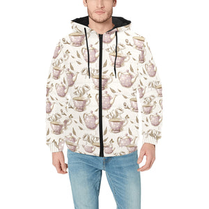 Tea pots Pattern Print Design 03 Men's Padded Hooded Jacket