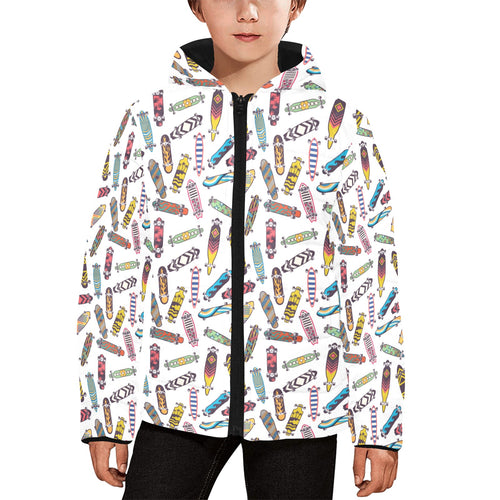 Skate Board Pattern Print Design 05 Kids' Boys' Girls' Padded Hooded Jacket