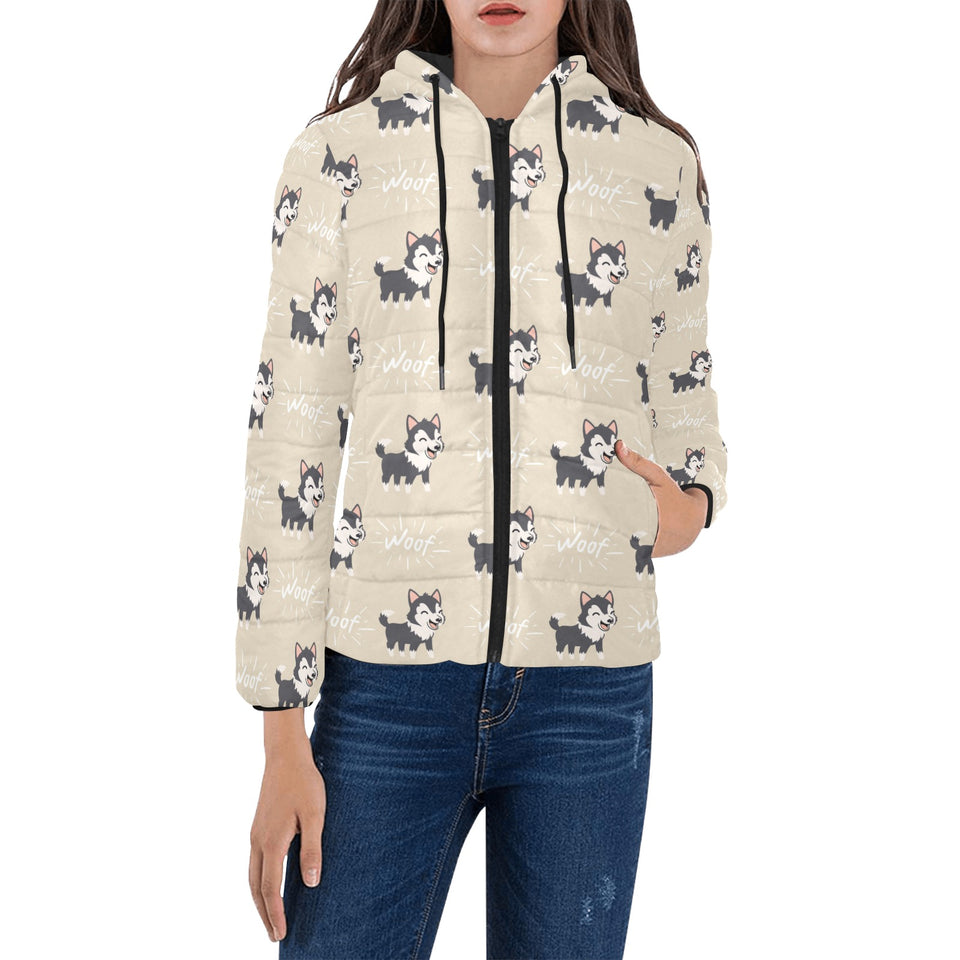 Cute Siberian Husky Women's Padded Hooded Jacket