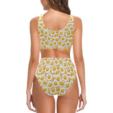 Fried Eggs Pattern Print Design 02 Chest Bowknot High Waisted Bikini Swimsuit