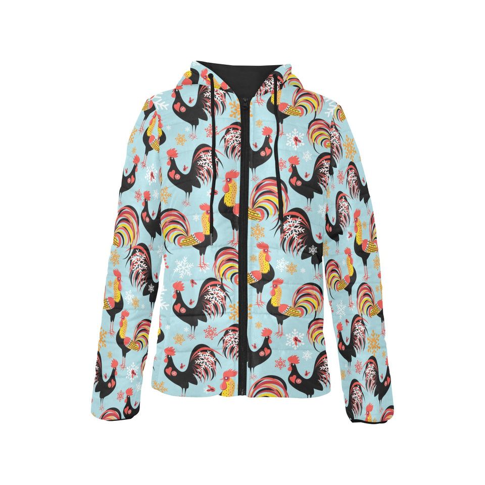 Rooster chicken cock snowfalke Women's Padded Hooded Jacket