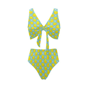Duck Pattern Print Design 03 Chest Bowknot High Waisted Bikini Swimsuit