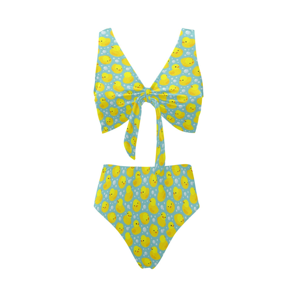 Duck Pattern Print Design 03 Chest Bowknot High Waisted Bikini Swimsuit