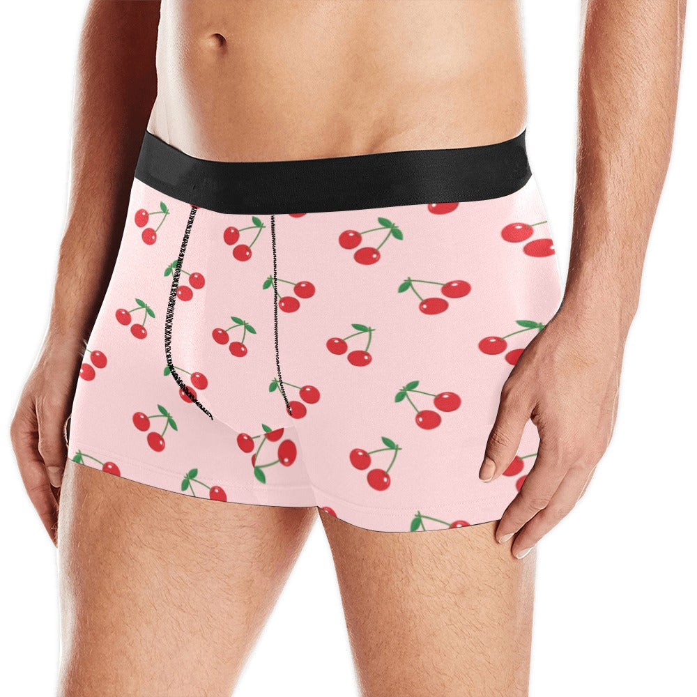 cherry pattern pink background Men's All Over Print Boxer Briefs Men's Underwear