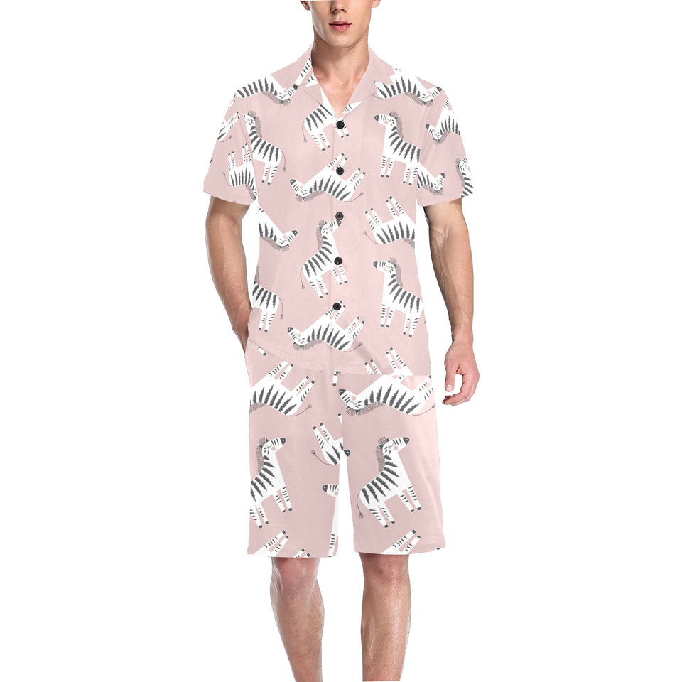 Cute zebra pattern Men's V-Neck Short Pajama Set