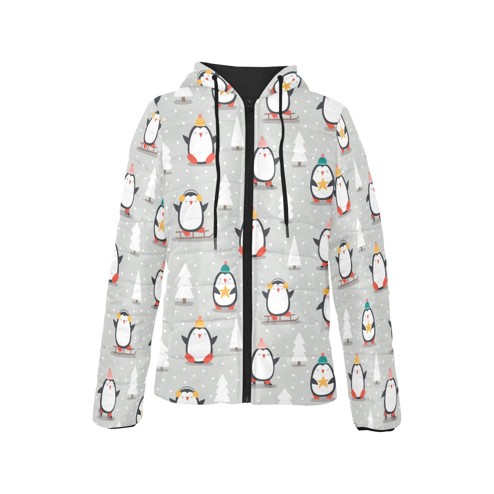 Cute Penguin christmas pattern Women's Padded Hooded Jacket