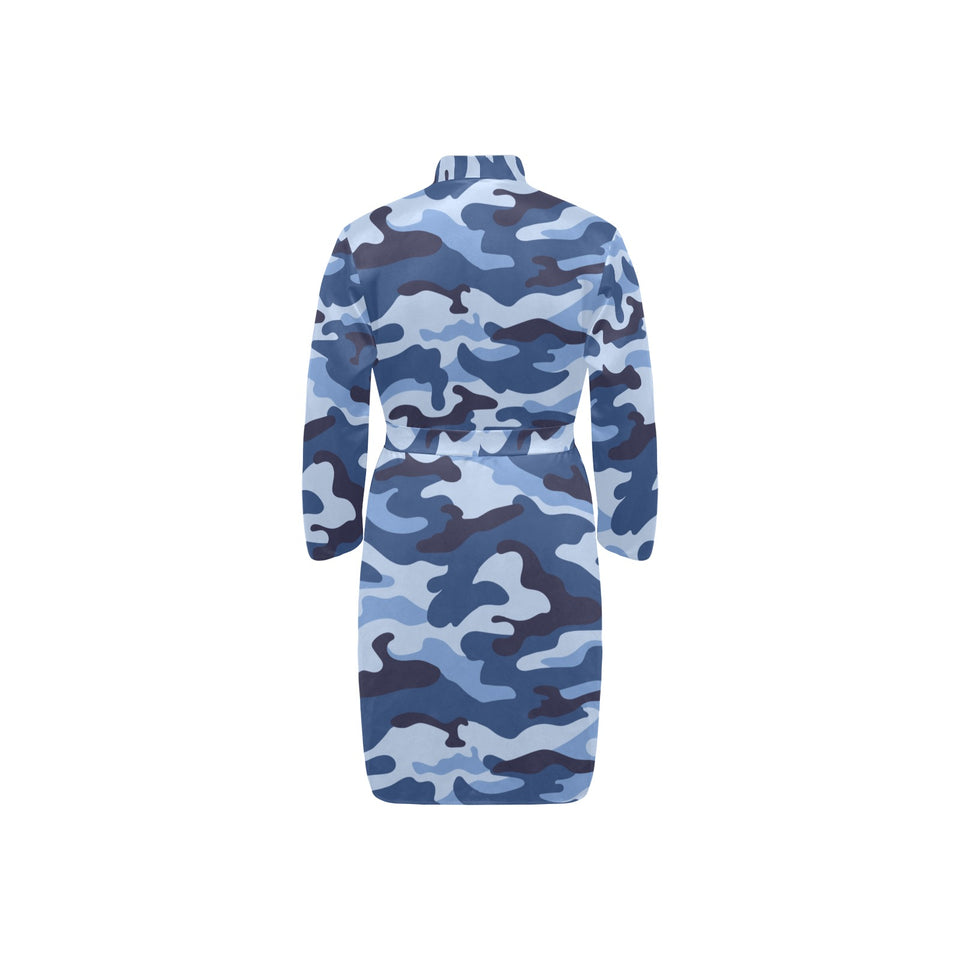 Blue camouflage pattern Men's Long Sleeve Belted Night Robe
