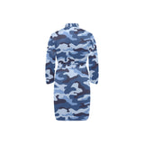 Blue camouflage pattern Men's Long Sleeve Belted Night Robe