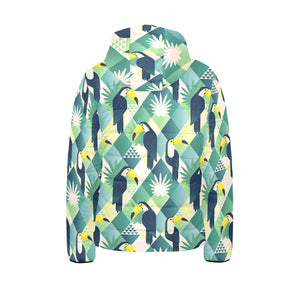 Toucan tropical leaves design pattern Kids' Boys' Girls' Padded Hooded Jacket