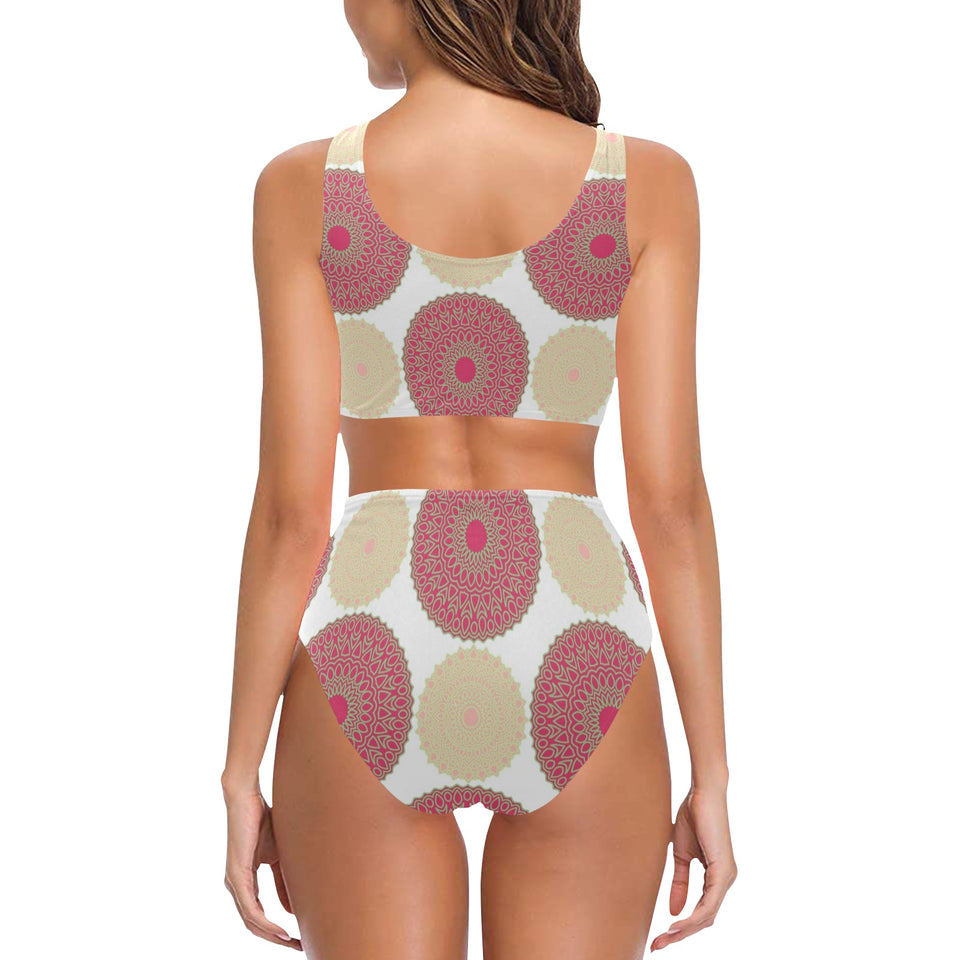 Circle indian pattern Chest Bowknot High Waisted Bikini Swimsuit
