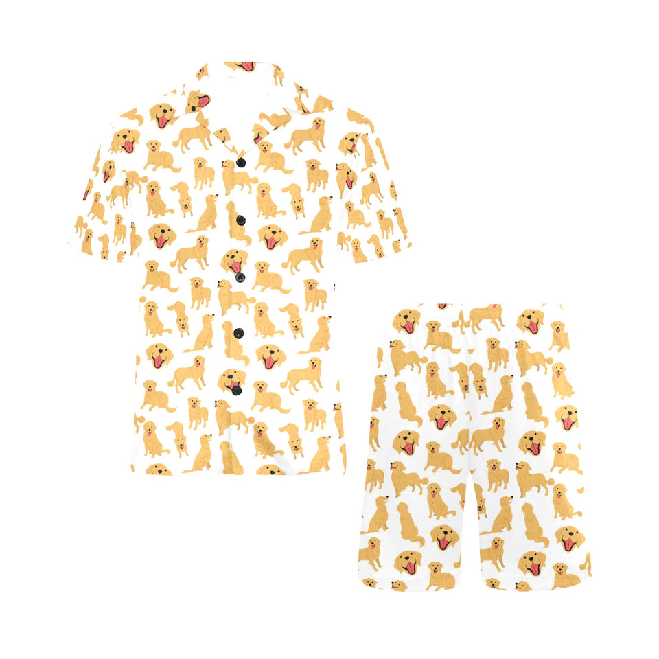 Golden Retriever Pattern Print Design 05 Men's V-Neck Short Pajama Set