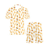 Golden Retriever Pattern Print Design 05 Men's V-Neck Short Pajama Set