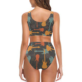 electric guitars pattern Chest Bowknot High Waisted Bikini Swimsuit