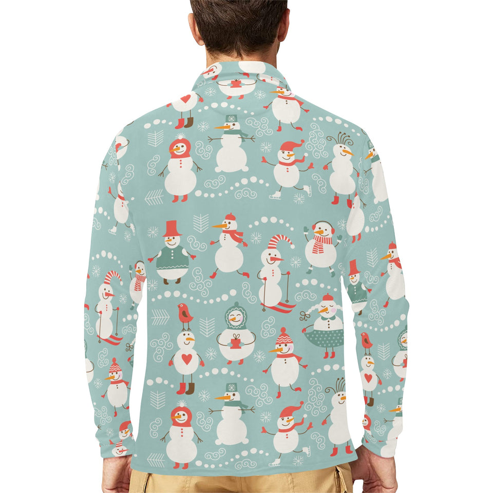 Cute snowman pattern Men's Long Sleeve Polo Shirt