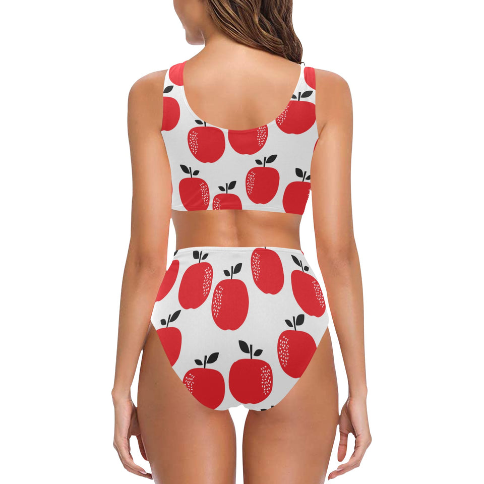 red apples white background Chest Bowknot High Waisted Bikini Swimsuit