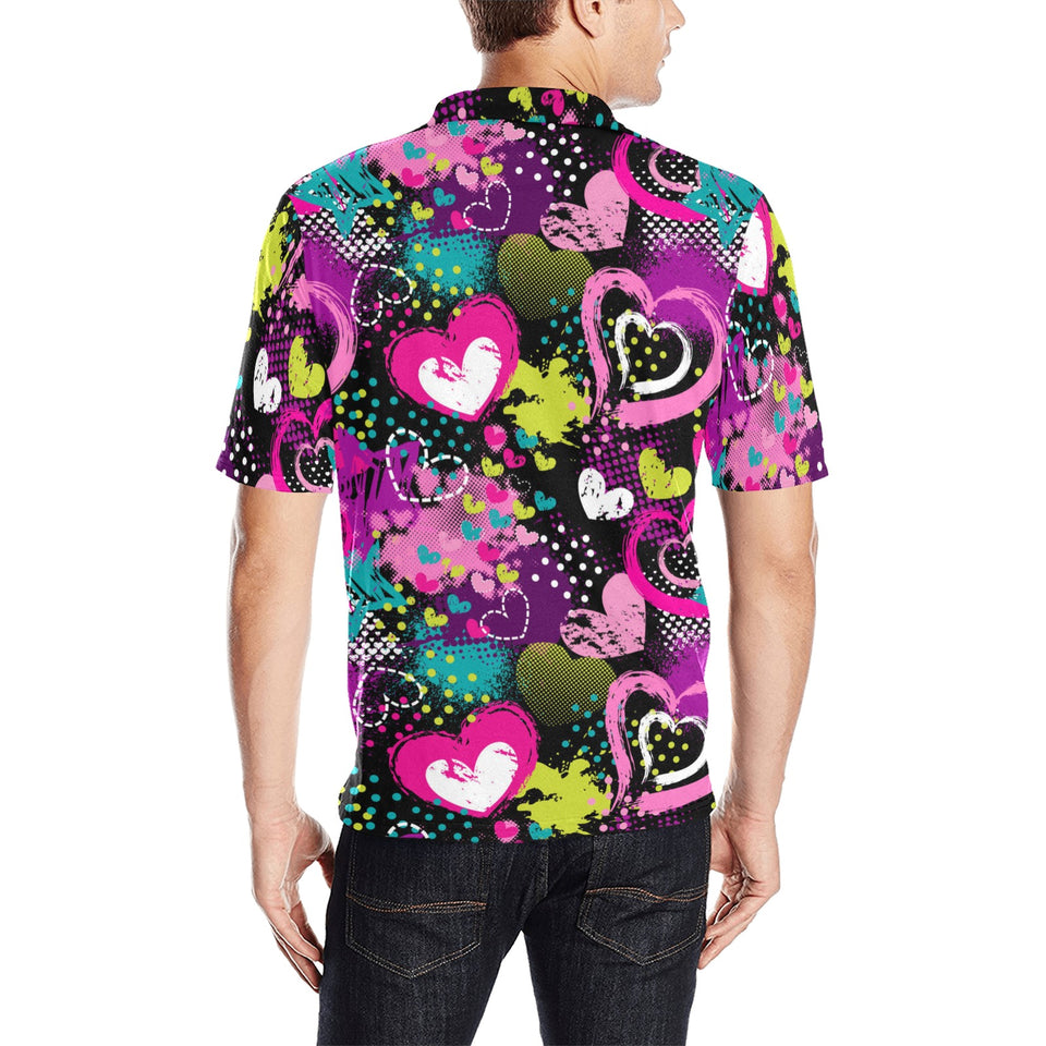 heart dot wave star creative design pattern Men's All Over Print Polo Shirt