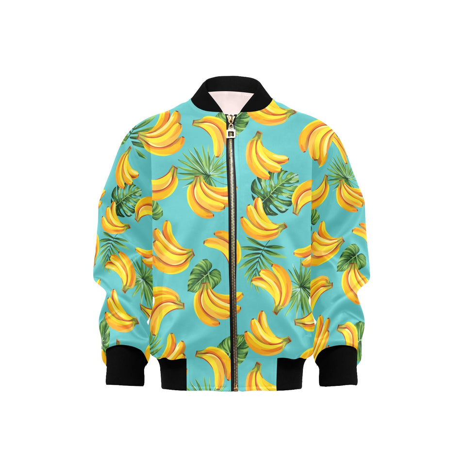 Banana Palm Leaves pattern background Kids' Boys' Girls' Bomber Jacket