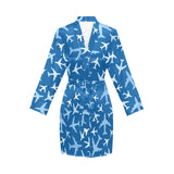 Airplane pattern in the sky Women's Long Sleeve Belted Night Robe