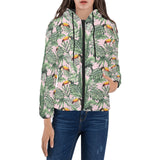 Toucan tropical green jungle palm pattern Women's Padded Hooded Jacket