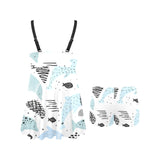 Cute dolphins Childish Style pattern Chest Sexy Pleated Two Piece Swim Dress