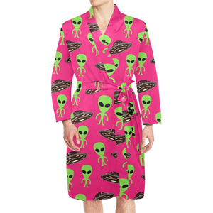 Alien Pattern Print Design 03 Men's Long Sleeve Belted Night Robe