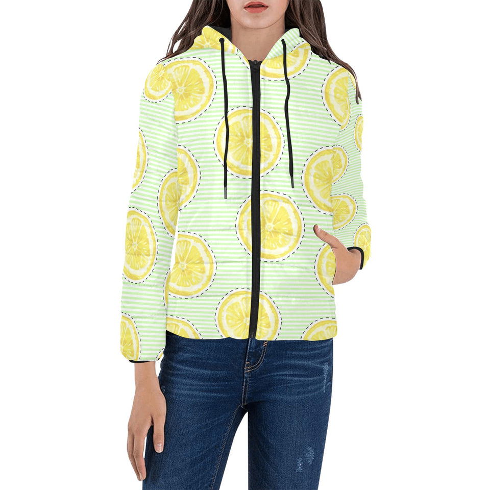 slice of lemon pattern Women's Padded Hooded Jacket