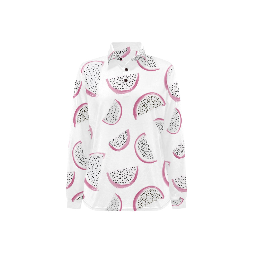 dragon fruit pattern Women's Long Sleeve Polo Shirt