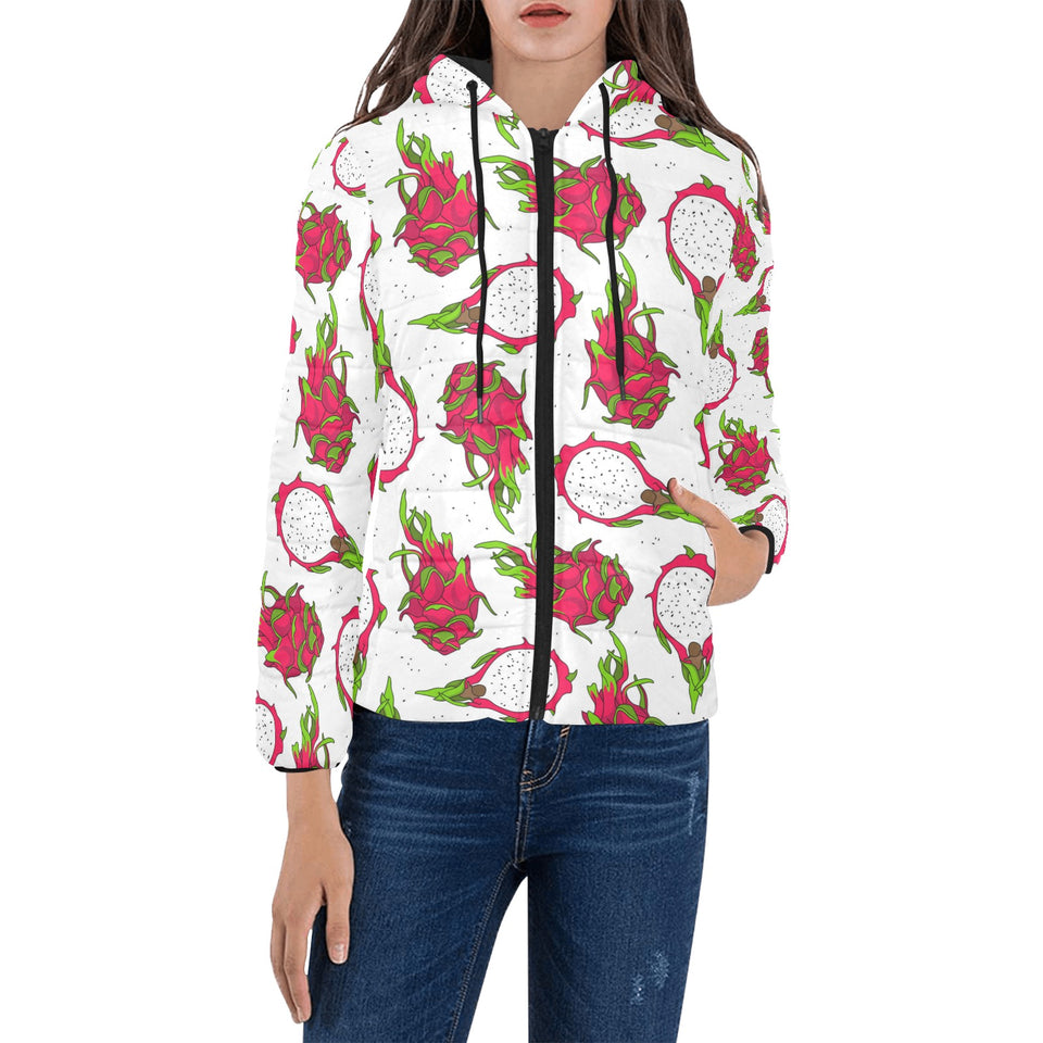 dragon fruits white background Women's Padded Hooded Jacket