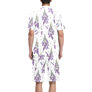 lavender flower design pattern Men's V-Neck Short Pajama Set