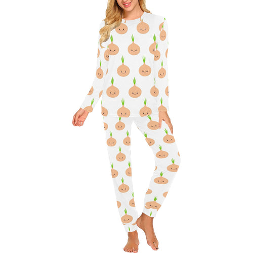 cute onions smiling faces Women's All Over Print Pajama Set